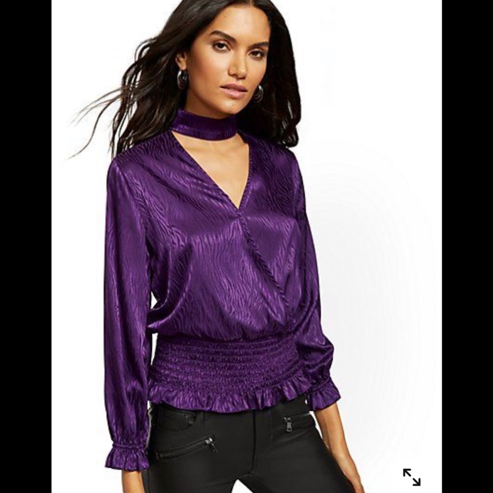 New York & Co Mock Neck Wrap Blouse